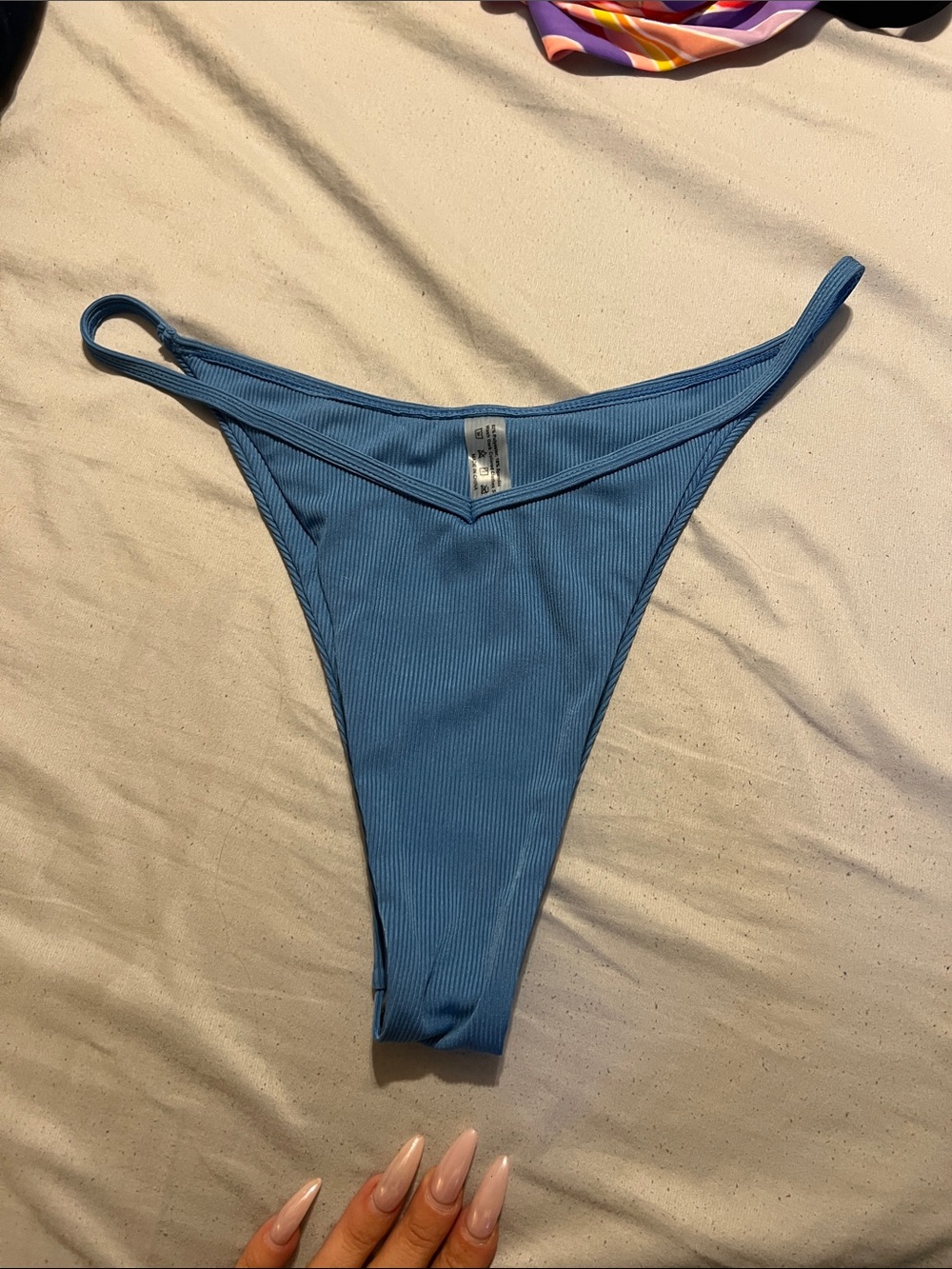 SHEIN Sky Blue Ribbed Bikini Bottom